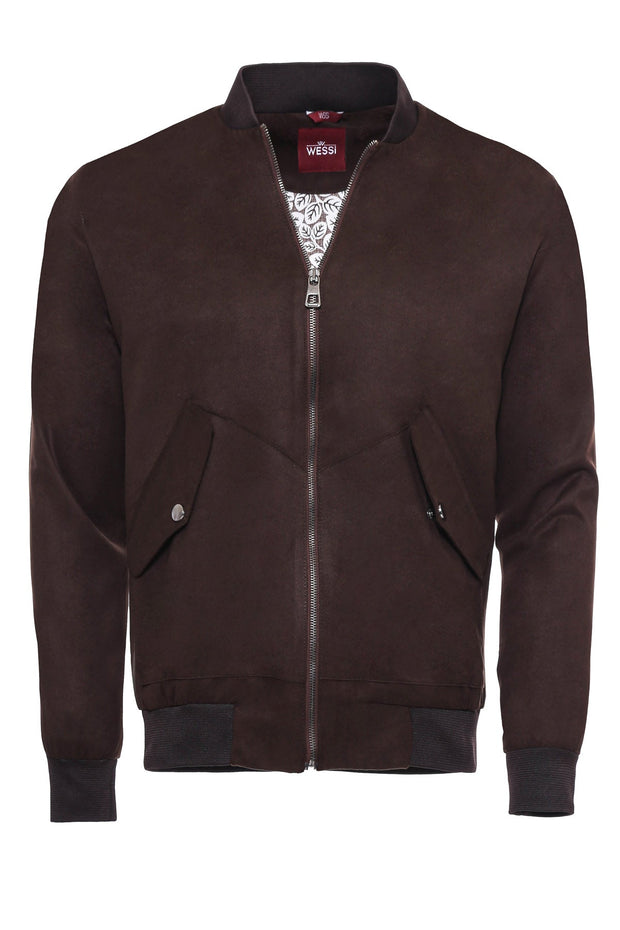 Flap Pockets Suede Brown Men Bomber Coat - Wessi