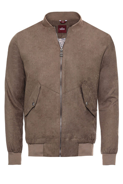 Flap Pockets Suede Light Brown Men Bomber Coat - Wessi