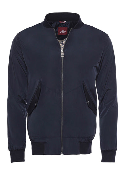 Zippered Flap Pockets Navy Blue Men Bomber Coat - Wessi