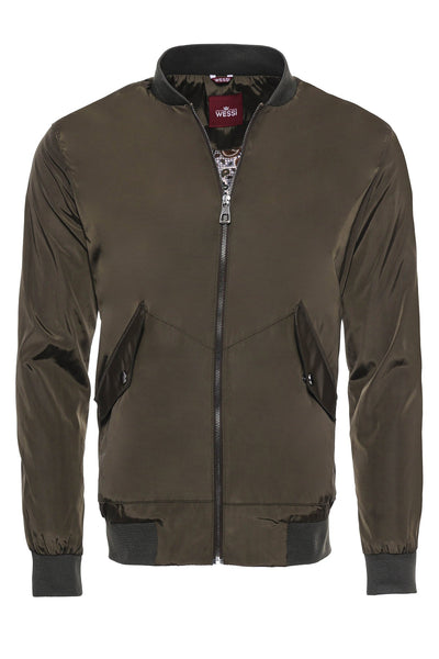 Zippered Flap Pockets Khaki Men Bomber Coat - Wessi