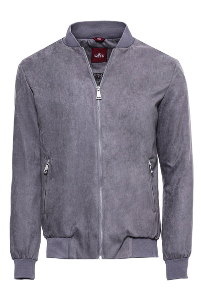 Plain Zippered Pockets Grey Men Bomber Coat - Wessi