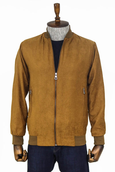 Plain Zippered Pockets Tan Men Bomber Coat - Wessi