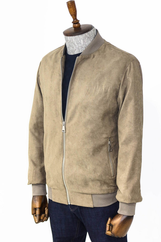 Plain Zippered Pockets Cream Men Bomber Coat - Wessi