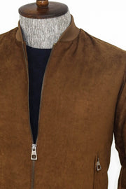 Plain Zippered Pockets Brown Men Bomber Coat - Wessi