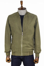 Plain Zippered Pockets Light Green Men Bomber Coat - Wessi