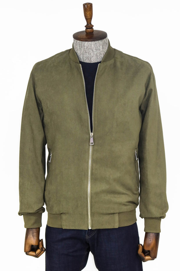 Plain Zippered Pockets Light Green Men Bomber Coat - Wessi