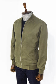 Plain Zippered Pockets Light Green Men Bomber Coat - Wessi