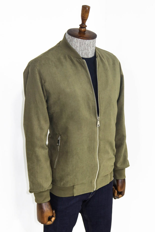 Plain Zippered Pockets Light Green Men Bomber Coat - Wessi