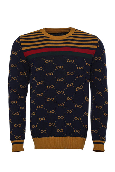 Camel Crew Neck Knitwear Asymmetric Patterned  - Wessi