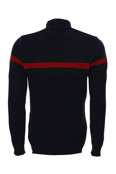 Chest Patterned Turtleneck Navy Blue Men Knitwear - Wessi