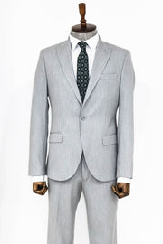 2 Piece Plain Slim Fit Grey Men Suit - Wessi