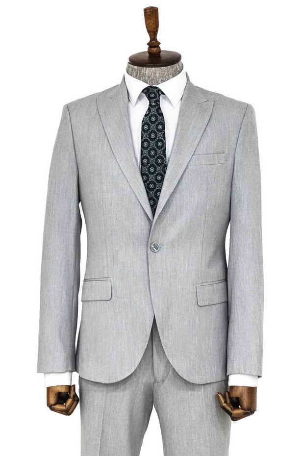 2 Piece Plain Slim Fit Grey Men Suit - Wessi