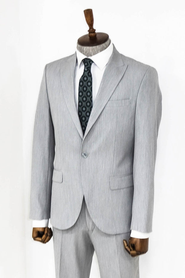 2 Piece Plain Slim Fit Grey Men Suit - Wessi