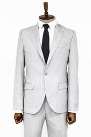 2 Piece Plain Slim Fit Light Grey Men Suit - Wessi