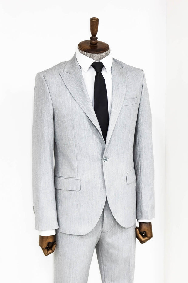 2 Piece Plain Slim Fit Light Grey Men Suit - Wessi