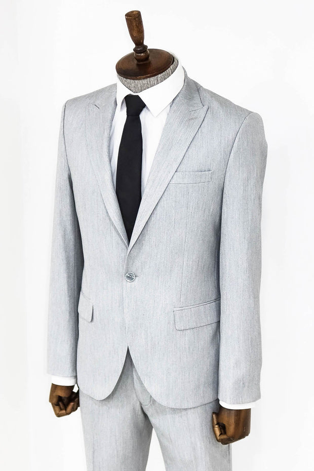 2 Piece Plain Slim Fit Light Grey Men Suit - Wessi