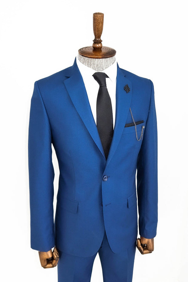 2 Piece 2 Buttons Blue Men Suit - Wessi