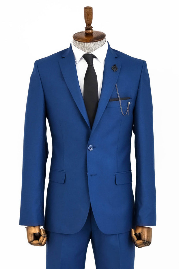 2 Piece 2 Buttons Blue Men Suit - Wessi