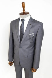 Two Buttons Two Piece Grey Men Suit - Wessi