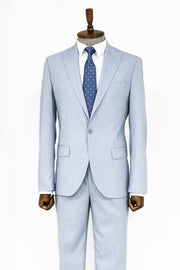 2 Piece Striped Light Blue Men Suit - Wessi