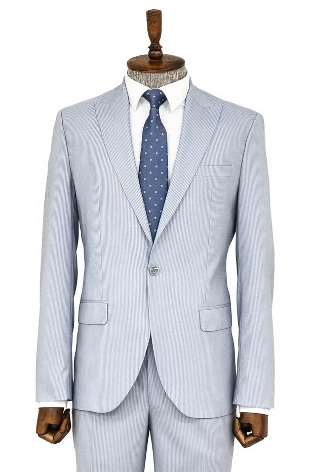 2 Piece Striped Light Blue Men Suit - Wessi