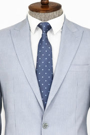 2 Piece Striped Light Blue Men Suit - Wessi