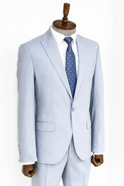 2 Piece Striped Light Blue Men Suit - Wessi