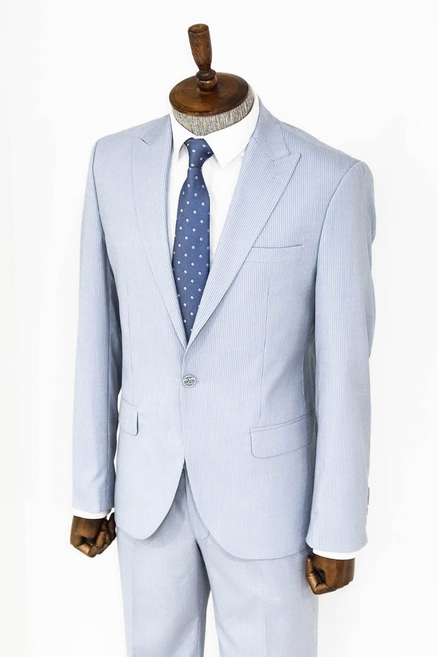 2 Piece Striped Light Blue Men Suit - Wessi