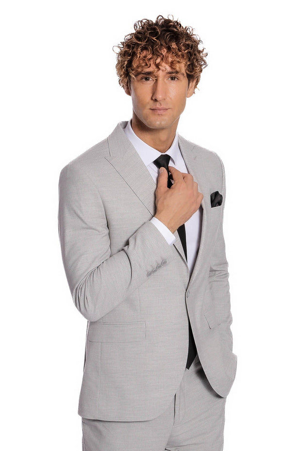 2 Piece Striped Grey Men Suit - Wessi