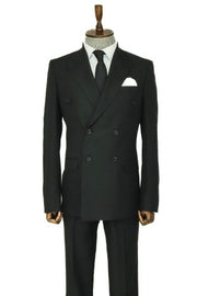 Striped Wide Collar Black Men Double-Breasted Suit - Wessi