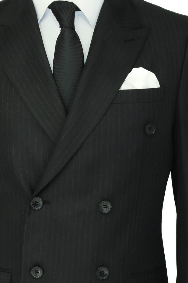 Striped Wide Collar Black Men Double-Breasted Suit - Wessi