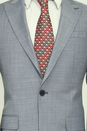 Two Piece Slim Fit Single Button Grey Blue Men Suit - Wessi