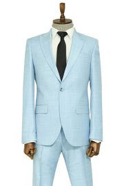 Two Piece Slim Fit Single Button Light Blue Men Suit - Wessi