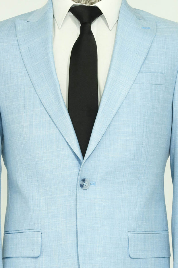 Two Piece Slim Fit Single Button Light Blue Men Suit - Wessi