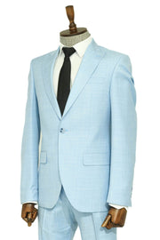 Two Piece Slim Fit Single Button Light Blue Men Suit - Wessi