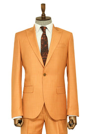 Two Piece Slim Fit Single Button Mustard Yellow Men Suit - Wessi