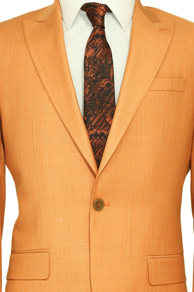 Two Piece Slim Fit Single Button Mustard Yellow Men Suit - Wessi