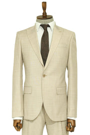 Two Piece Slim Fit Single Button Beige Men Suit