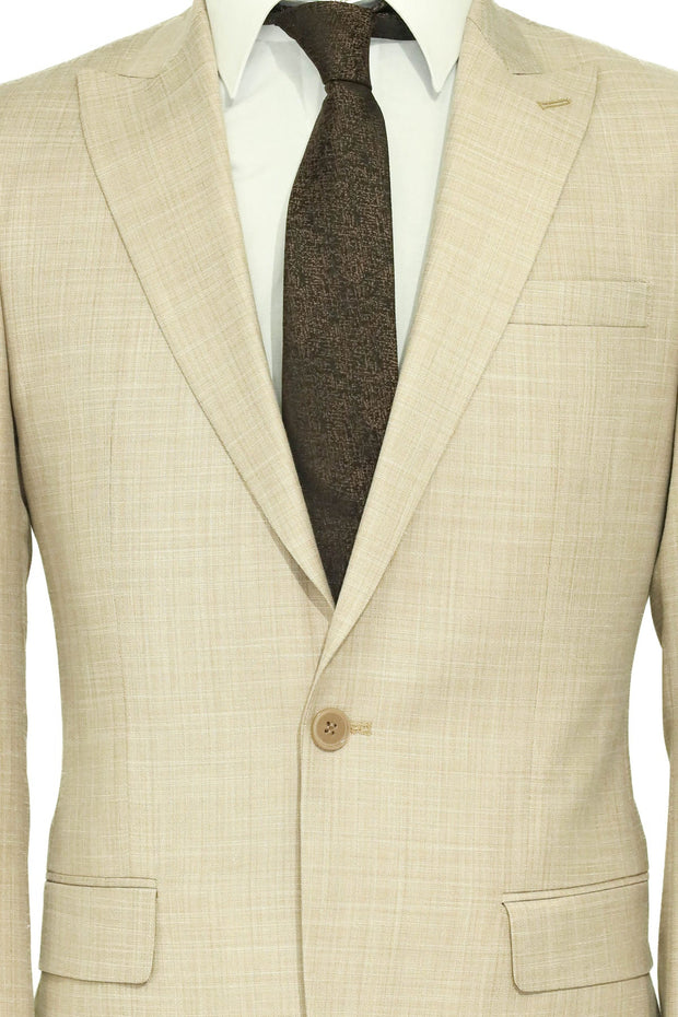 Two Piece Slim Fit Single Button Beige Men Suit