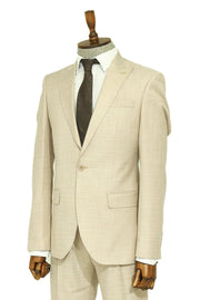 Two Piece Slim Fit Single Button Beige Men Suit