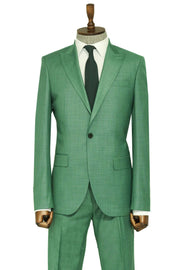 Two Piece Slim Fit Single Button Green Men Suit - Wessi