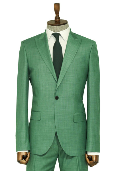 Two Piece Slim Fit Single Button Green Men Suit - Wessi