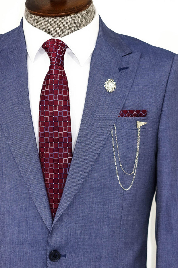 Patterned Two Piece Blue Men Suit - Wessi