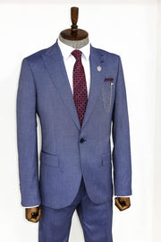 Patterned Two Piece Blue Men Suit - Wessi