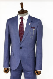 Patterned Two Piece Blue Men Suit - Wessi