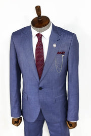 Patterned Two Piece Blue Men Suit - Wessi