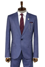 Patterned Two Piece Blue Men Suit - Wessi