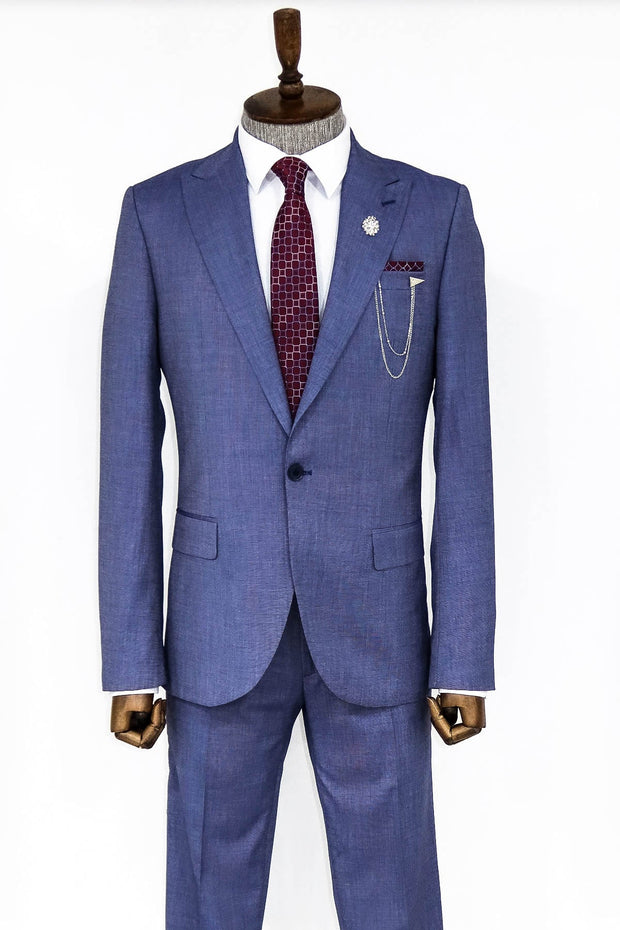 Patterned Two Piece Blue Men Suit - Wessi