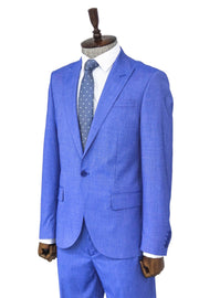 2 Piece Patterned Slim Fit Blue Men Suit - Wessi