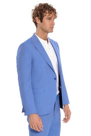 Patterned 2 Piece Slim Fit Light Blue Men Suit - Wessi